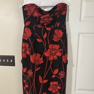 Milly Red and Black Strapless Sheath Dress